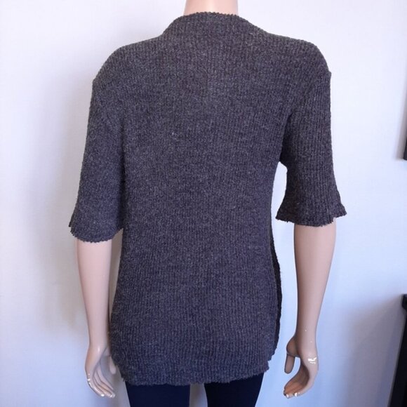 3/$20 Zara Oversized Ribbed Knit Short Sleeve Sweater Grey Raw Hem Drop Shoulder - Picture 4 of 11